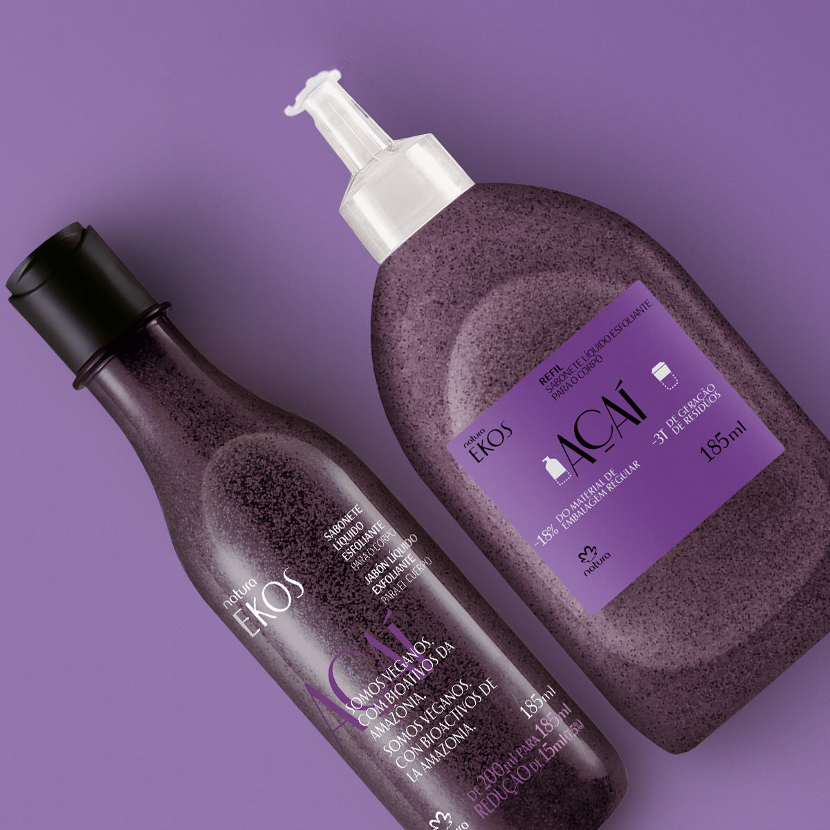 Kit Ekos Sabonete Líquido Esfoliante Açaí com Refil (2 produtos)